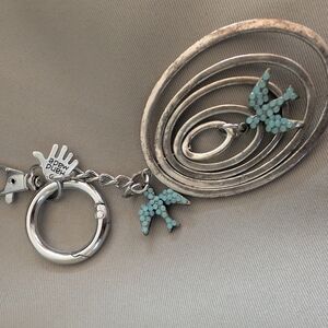 Upcycled Silver Hoops Keychain Bagclip with Blue Bird Accents